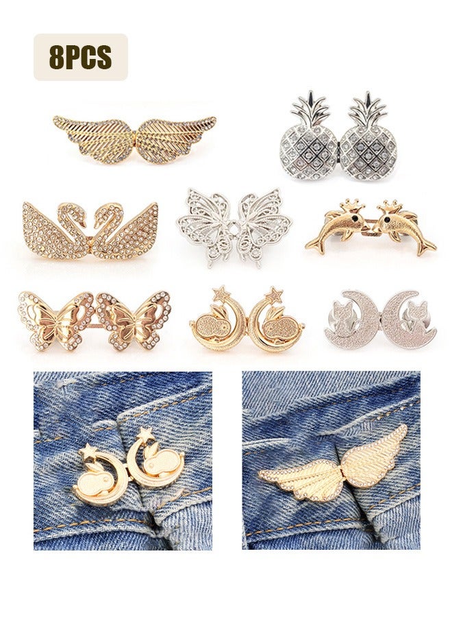 8 قطع أزرار لفستان الجينز فضفاض كبير، مشابك سراويل يمكنك صنعها بنفسك لشد الخصر الأصغر، بدون خياطة قابلة للفصل، إبزيم شد مناسب للجسم للخصر، زر شد الخصر بدون أظافر - Image 1