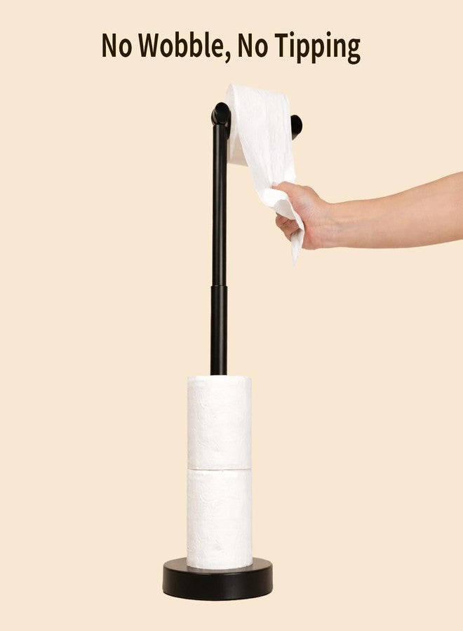 YUMORE Toilet Paper Holder Stand, 25" 4.5lbs Heavy Duty Freestanding Roll Dispenser with Storage, Open-Ring Stainless Steel Bathroom Tissue Organizer (Black) - Image 3