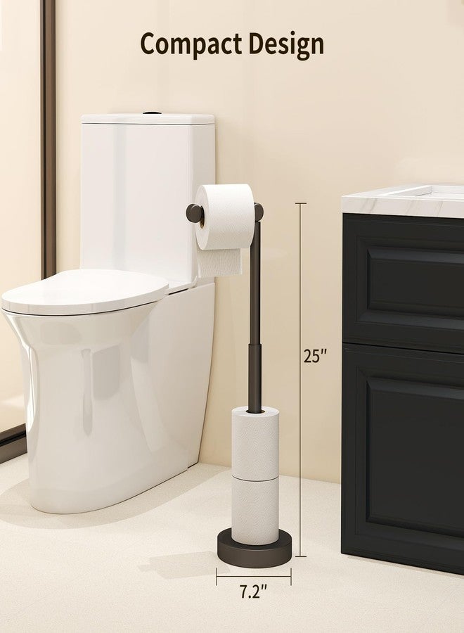 YUMORE Toilet Paper Holder Stand, 25" 4.5lbs Heavy Duty Freestanding Roll Dispenser with Storage, Open-Ring Stainless Steel Bathroom Tissue Organizer (Black) - Image 2