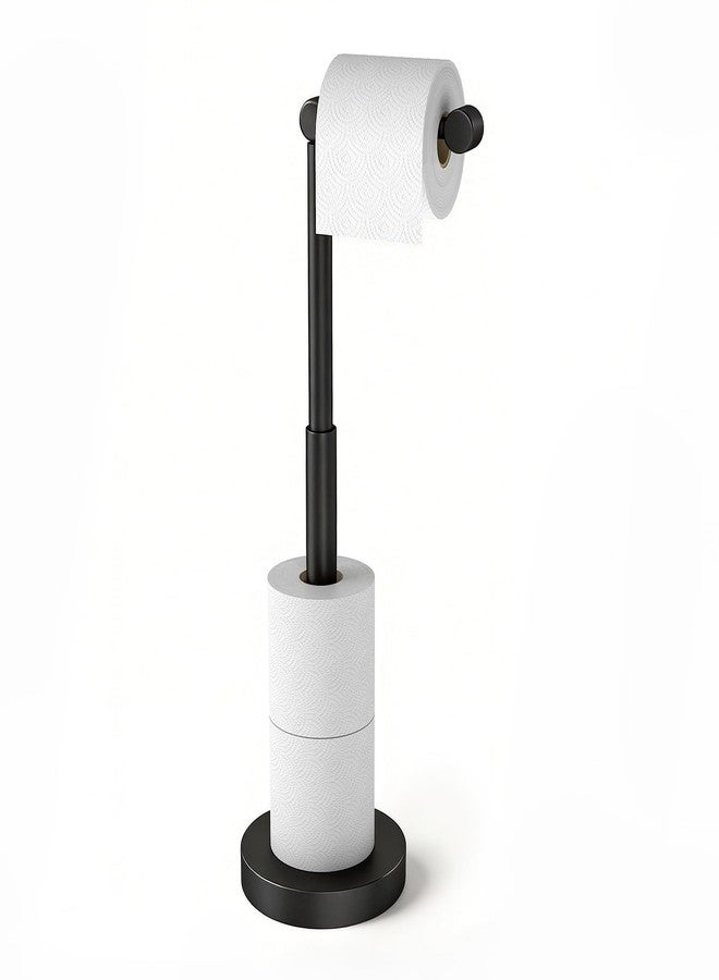 YUMORE Toilet Paper Holder Stand, 25" 4.5lbs Heavy Duty Freestanding Roll Dispenser with Storage, Open-Ring Stainless Steel Bathroom Tissue Organizer (Black) - Image 1