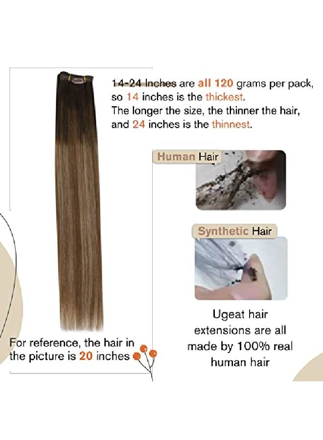 Ugeat 18 Inch Hair Extensions Clip In 2/6/12 Balayage Darkest Brown To Light Brown With Blonde Extensions Clip Ins 10 Pieces Clip In Hair Extensions Real Human Hair 120 Grams - Image 5
