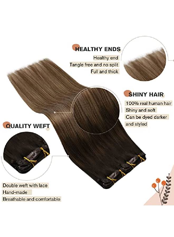 Ugeat 18 Inch Hair Extensions Clip In 2/6/12 Balayage Darkest Brown To Light Brown With Blonde Extensions Clip Ins 10 Pieces Clip In Hair Extensions Real Human Hair 120 Grams - Image 3