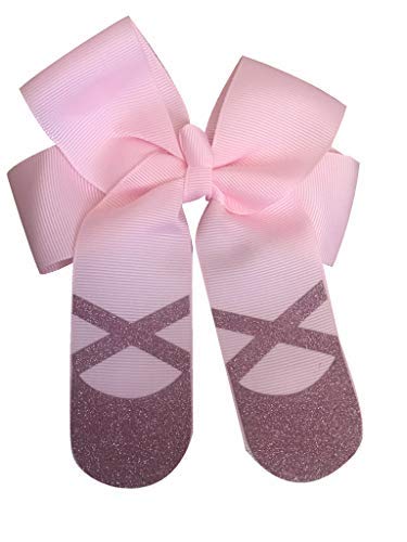 Sportybella Dance Hair Bow with Pink Glitter Ballet Slippers Design 1 Count Hair Accessory for Dance Recitals Dancers and Dance Enthusiasts Grosgrain Ribbon