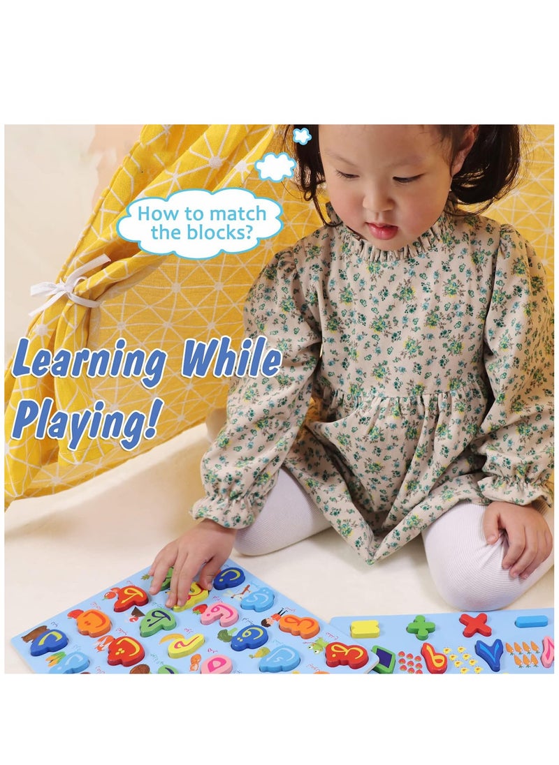 Arabic Alphabet Wooden Board 2 Pack Arabic Numbers Puzzle Arabic Wooden Puzzle Preschool Educational Montessori Toy Puzzle Wooden Arabic Recognition Puzzle Arabic Matching Board for Toddlers