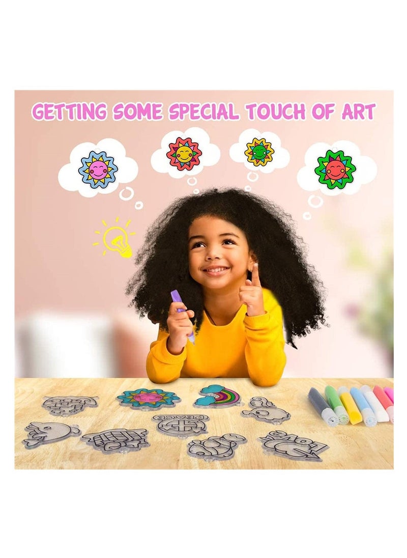 KASTWAVE Painted Window Art for Kids Suncatcher Kit, Creative Color Adhesive Painting Includes 12 Pattern, 8 Colored Gel Pens, DIY Stained Acrylic Painting Toys for Girls Childern  - Image 4
