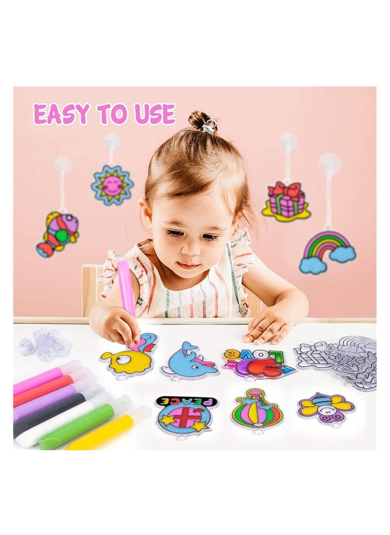 KASTWAVE Painted Window Art for Kids Suncatcher Kit, Creative Color Adhesive Painting Includes 12 Pattern, 8 Colored Gel Pens, DIY Stained Acrylic Painting Toys for Girls Childern  - Image 3