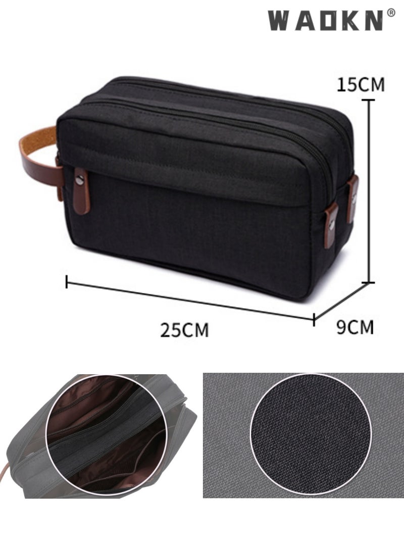 WAOKN Portable Travel Toiletry Bag, Men's Travel Organizer Kit, Shaving Facial Cleanser Bathroom Bag, Canvas Toiletry Organizer Bag, Canvas Organizer for Shampoo Shower Gel,with Handle (Black) - Image 5