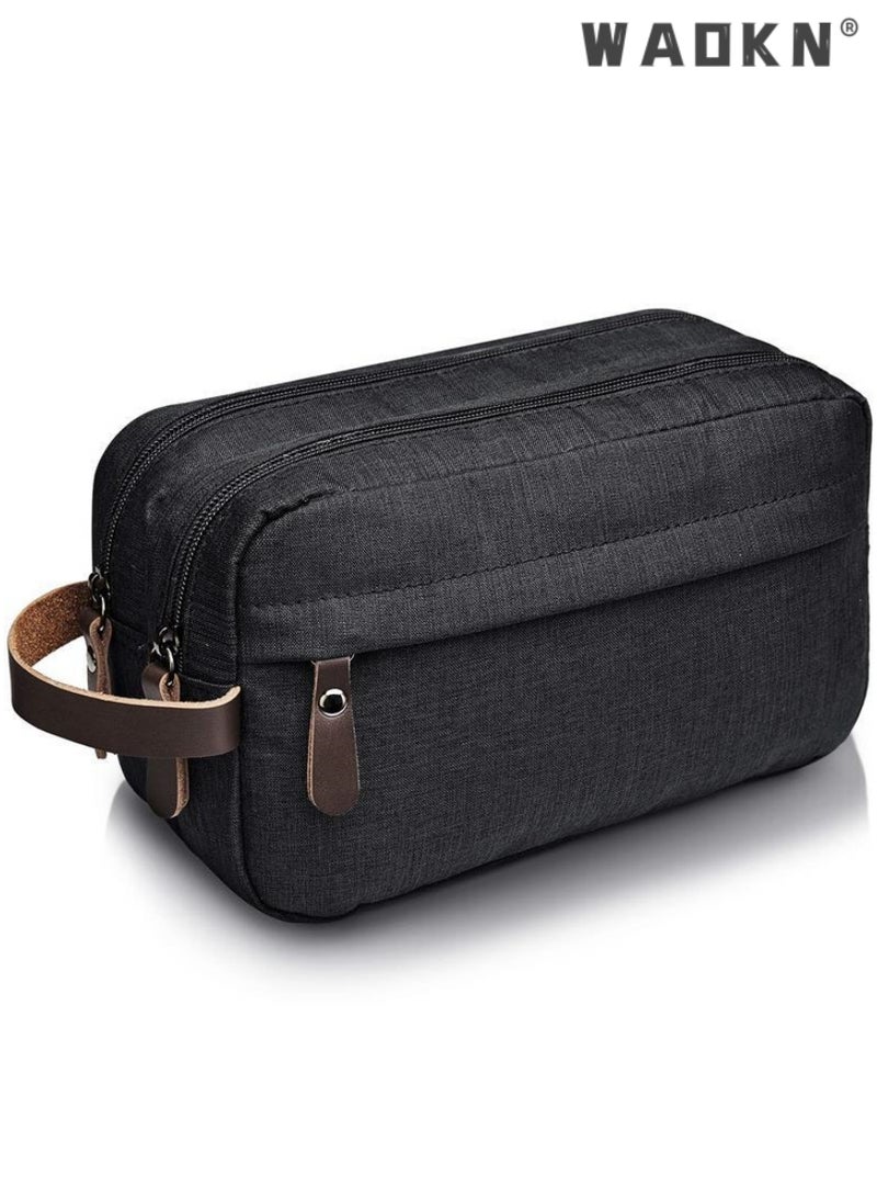 WAOKN Portable Travel Toiletry Bag, Men's Travel Organizer Kit, Shaving Facial Cleanser Bathroom Bag, Canvas Toiletry Organizer Bag, Canvas Organizer for Shampoo Shower Gel,with Handle (Black) - Image 1
