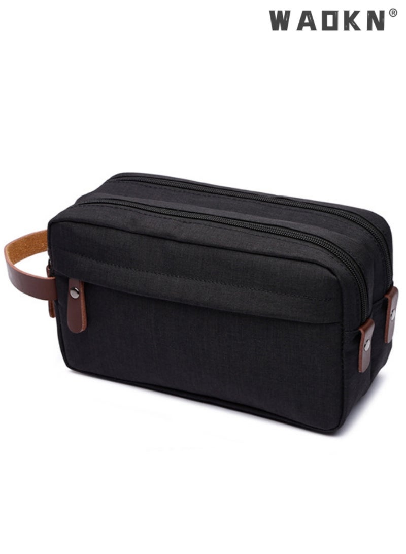 WAOKN Portable Travel Toiletry Bag, Men's Travel Organizer Kit, Shaving Facial Cleanser Bathroom Bag, Canvas Toiletry Organizer Bag, Canvas Organizer for Shampoo Shower Gel,with Handle (Black) - Image 4