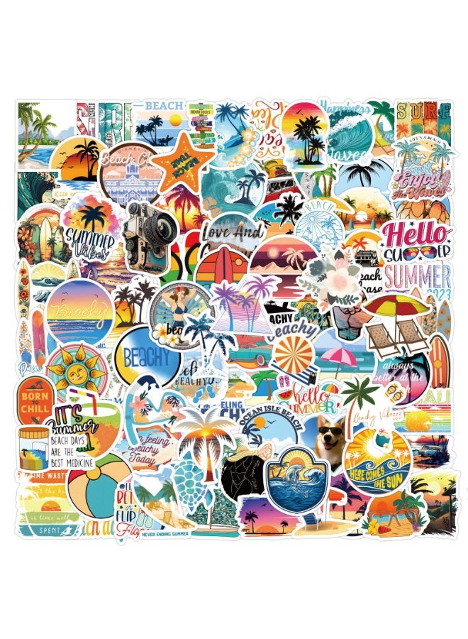 NIBEMINENT 120 Pcs Coconut Tree Beach In Summer Deco Kit Waterproof Stickers, High Definition Printing Bright Colors, Suitable for Laptop Skateboard Luggage Water Bottle Guitar DIY - Image 2