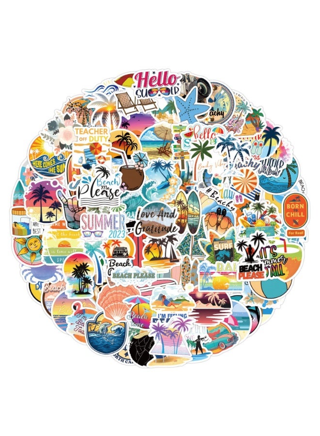 NIBEMINENT 120 Pcs Coconut Tree Beach In Summer Deco Kit Waterproof Stickers, High Definition Printing Bright Colors, Suitable for Laptop Skateboard Luggage Water Bottle Guitar DIY - Image 1