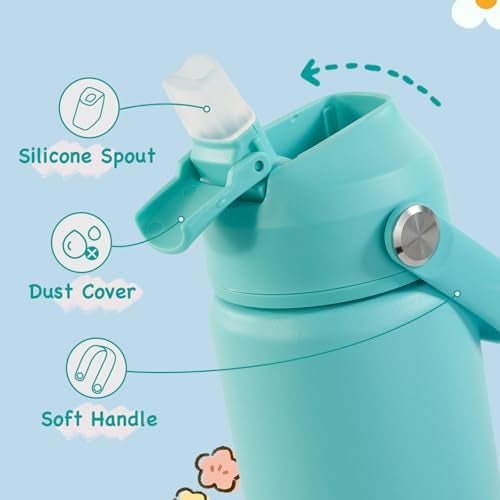 Kerilyn 12oz Insulated Water Bottle For Kids, Stainless Steel Insulated Kids Water Bottle, Toddler Cup With Straws Leak-proof, Kids Water Bottles For School Boys Girls, BPA Free, Green - Image 3
