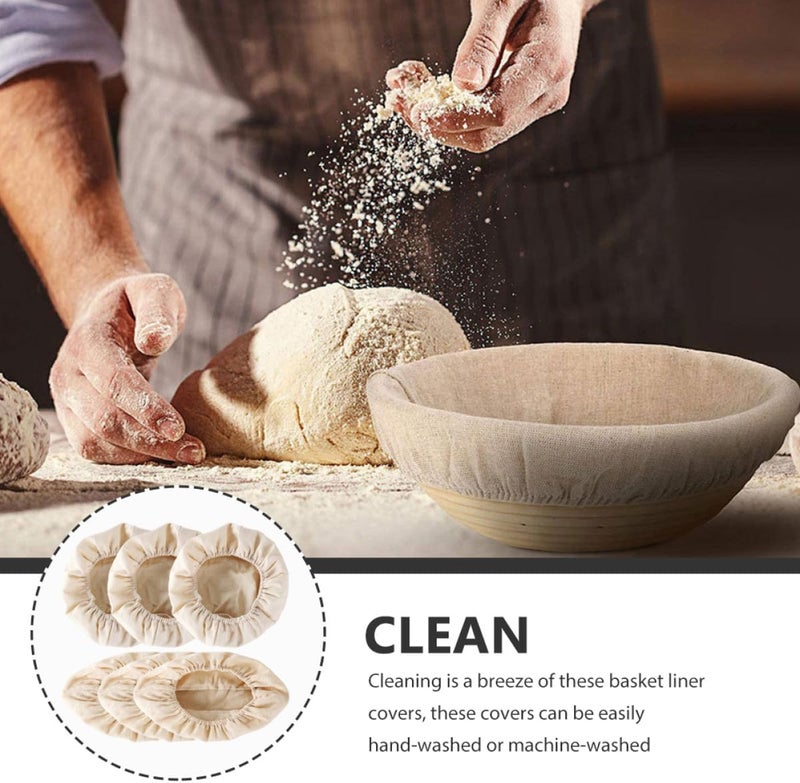 ABOOFAN 6pcs Baking Basket Cloth Liners Set, 3 Beige round 23x8cm 3 Oval 25x15x8cm Bread Proofing Basket Covers, Reusable Dough Sourdough Basket Liners for Home Kitchen Baking Supplies - Image 3