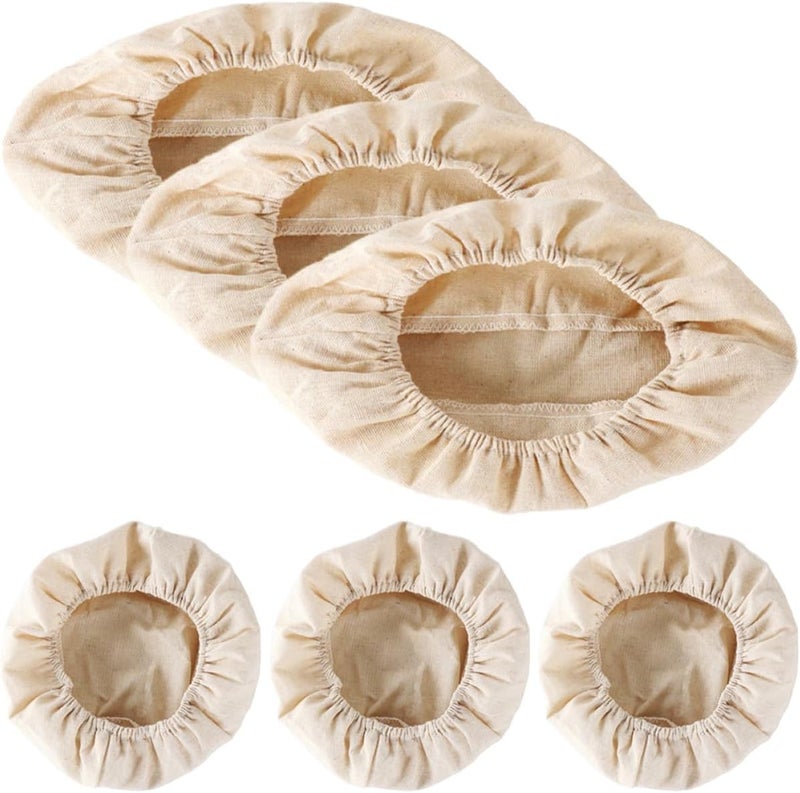 ABOOFAN 6pcs Baking Basket Cloth Liners Set, 3 Beige round 23x8cm 3 Oval 25x15x8cm Bread Proofing Basket Covers, Reusable Dough Sourdough Basket Liners for Home Kitchen Baking Supplies - Image 1