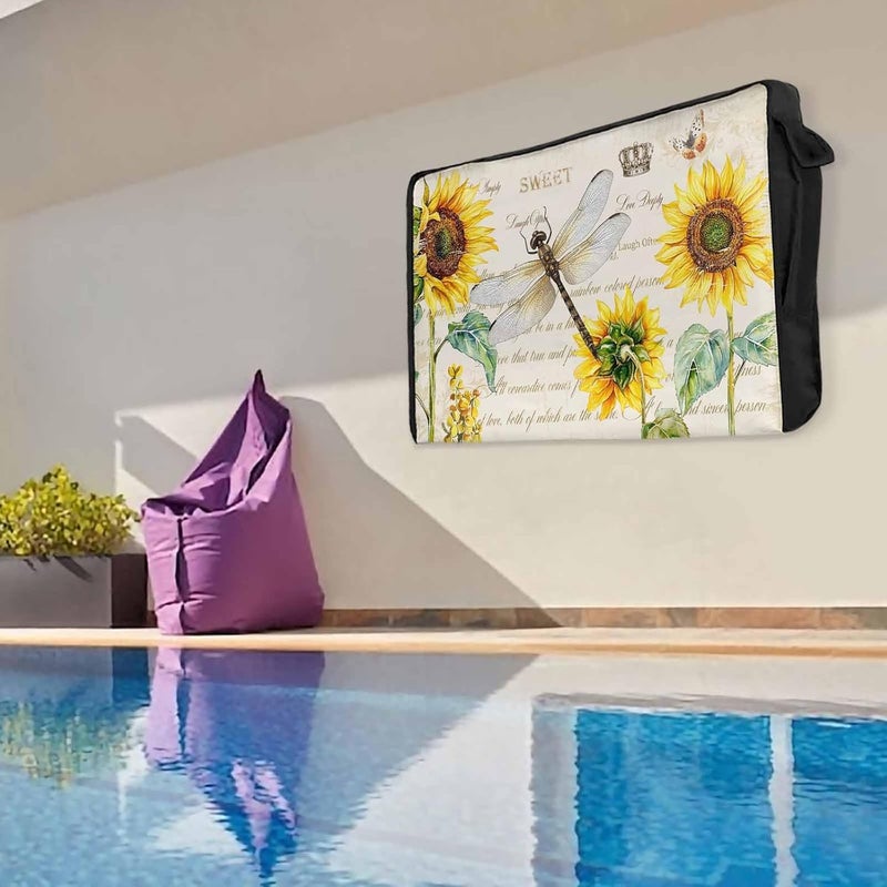 Dragonfly Sunflower Waterproof Outdoor TV Cover, Art Teal Floral Blooming Flower Paper Texture Outside Weatherproof TV Enclosures for 80 to 85 Inch LCD Television Shield Flat Screen Protectors - Image 4