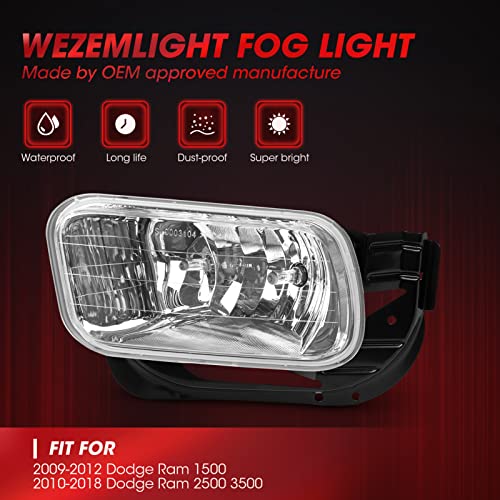 WEZEMLIGHT Fog Lights Assembly Replacement For 2009-2012 Dodge Ram 1500 2010-2018 Dodge Ram 2500 3500 Pickup Truck With H10 12V 42W Halogen Bulbs 1 pair - Image 3