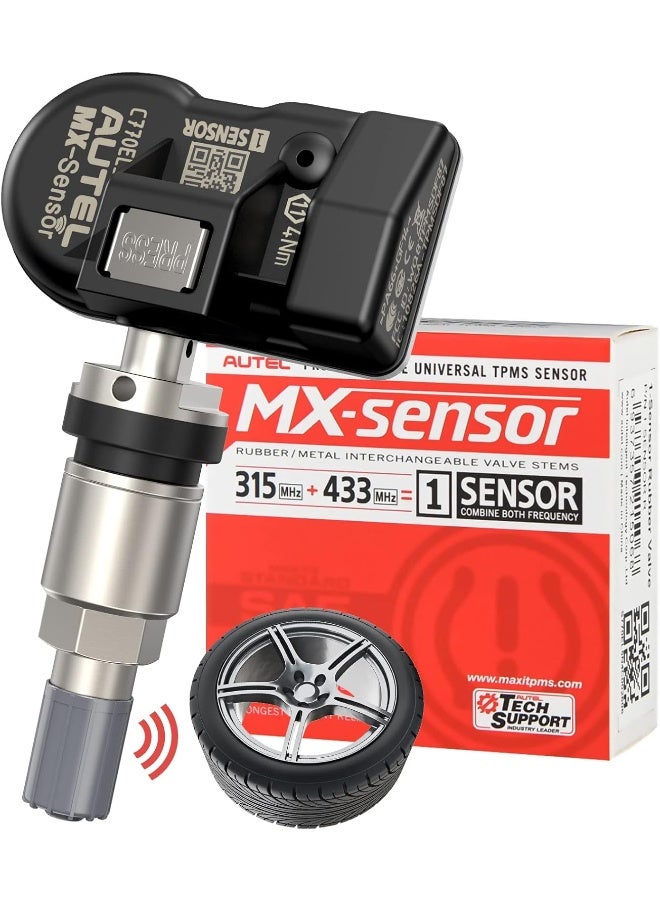 Autel TPMS Sensor 1-Sensor, MX-Sensor 315MHz + 433MHz Metal Valve, Programmable Universal Specially Built for OEM Sensors Replacement, Work with Autel TPMS Tool TS408S TS501 PRO TS508WIFI MK808S-TS