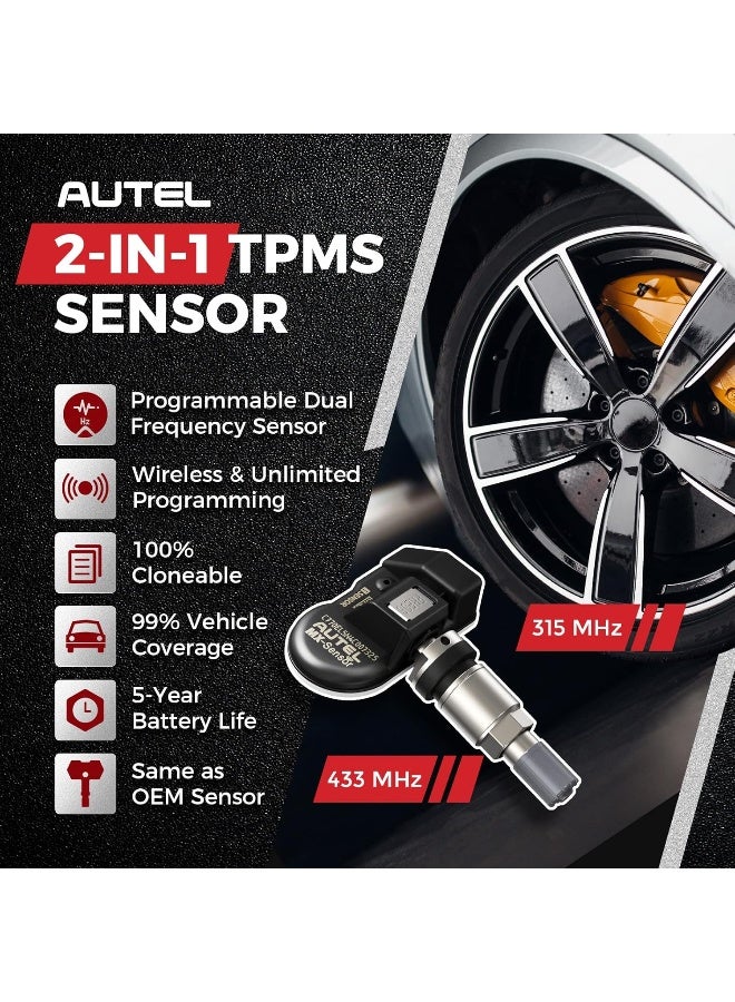 Autel TPMS Sensor 1-Sensor, MX-Sensor 315MHz + 433MHz Metal Valve, Programmable Universal Specially Built for OEM Sensors Replacement, Work with Autel TPMS Tool TS408S TS501 PRO TS508WIFI MK808S-TS
