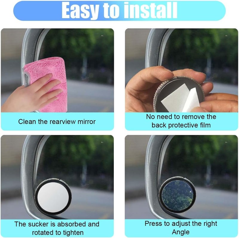 LHDOS 2PCS Bling Round Car Blind Spot Mirrors, 2'' Crystal Diamond Adjustable 360° Wide Angle Car Side Rear View Mirror, HD Glass Convex Mirror with Frame for Cars, Trucks, SUVs (Colorful) - Image 4