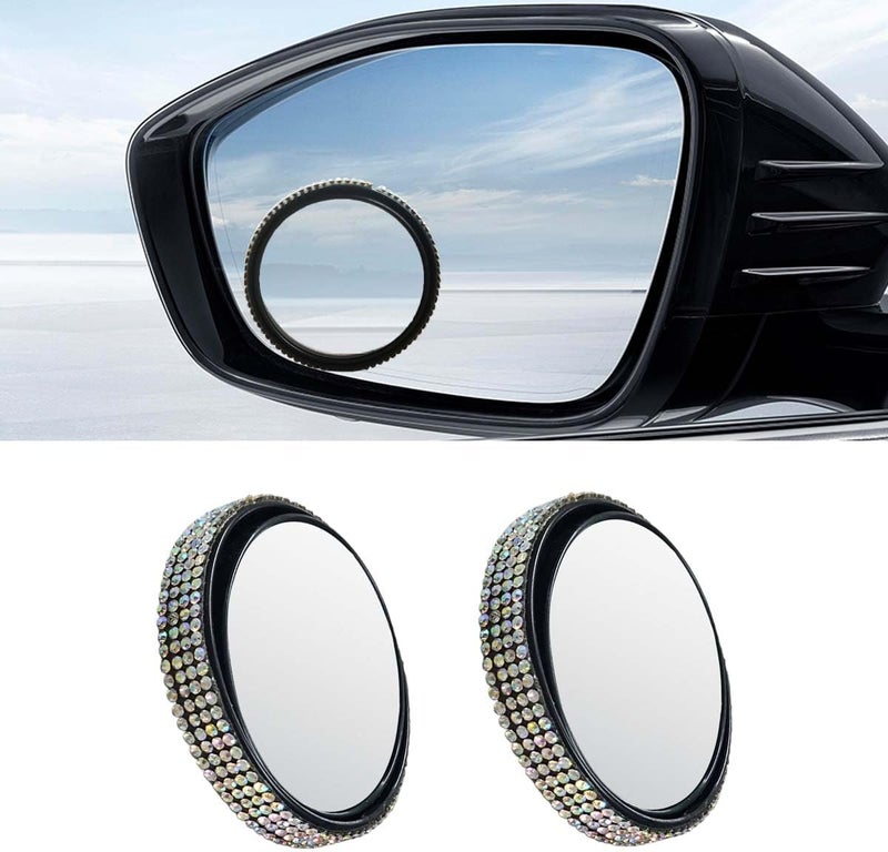 LHDOS 2PCS Bling Round Car Blind Spot Mirrors, 2'' Crystal Diamond Adjustable 360° Wide Angle Car Side Rear View Mirror, HD Glass Convex Mirror with Frame for Cars, Trucks, SUVs (Colorful) - Image 1