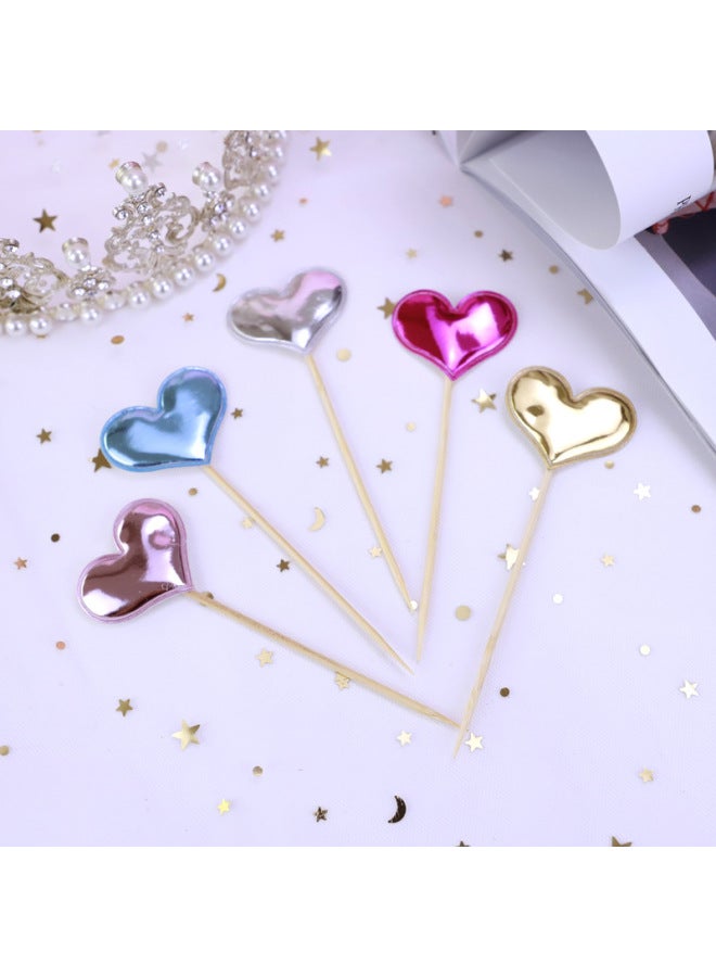 Birthday Cake Decorative Pentagram Plug-in Crown Love PU Plug-in Dress Up Dessert Baking-Color:Silver-Specifications:PuHeart 50 Pack - Image 1