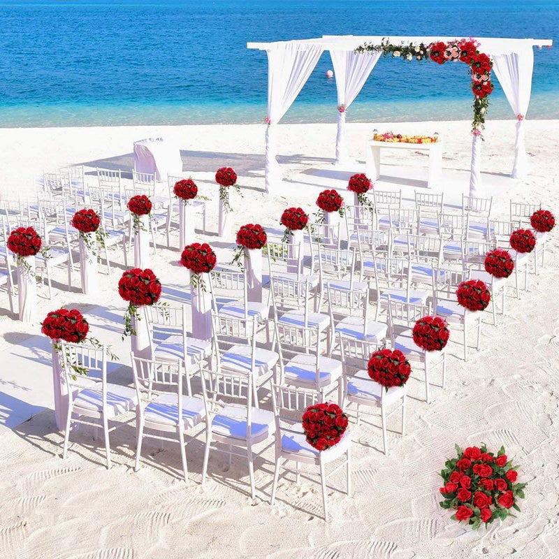 FAMI 4PCS(28.8 FT,16 Flowers) Artificial Flower Garland with White Rose, Fake Vines Silk Flower Hanging Rose Garland for Wedding Floral Arch Garden Background Engagement Ceremony Reception Decor -Red - Image 4