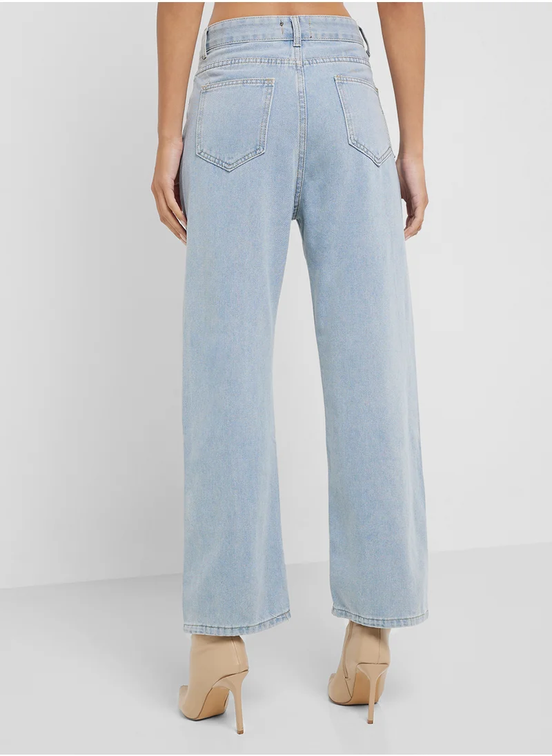 جينجر High Rise Wide Leg Bleached Jeans