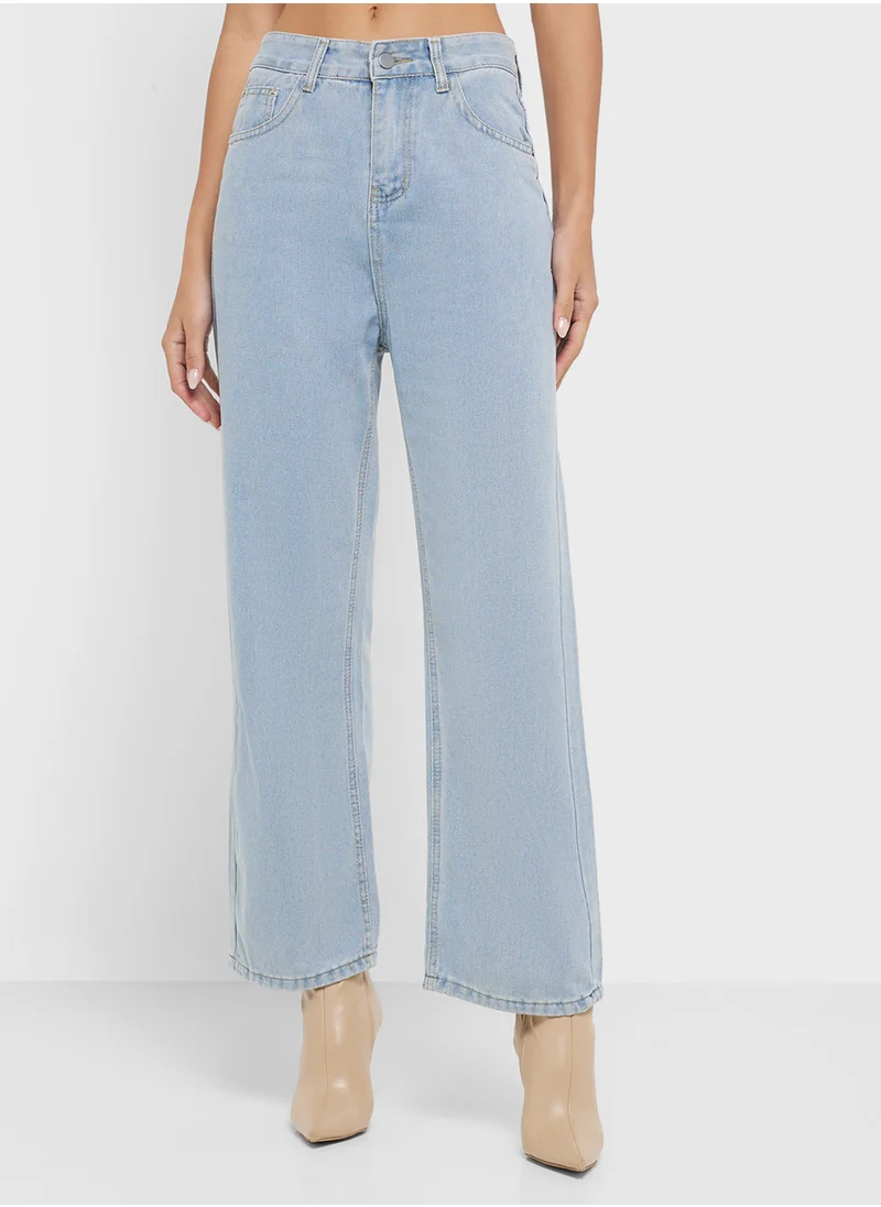 Ginger High Rise Wide Leg Bleached Jeans