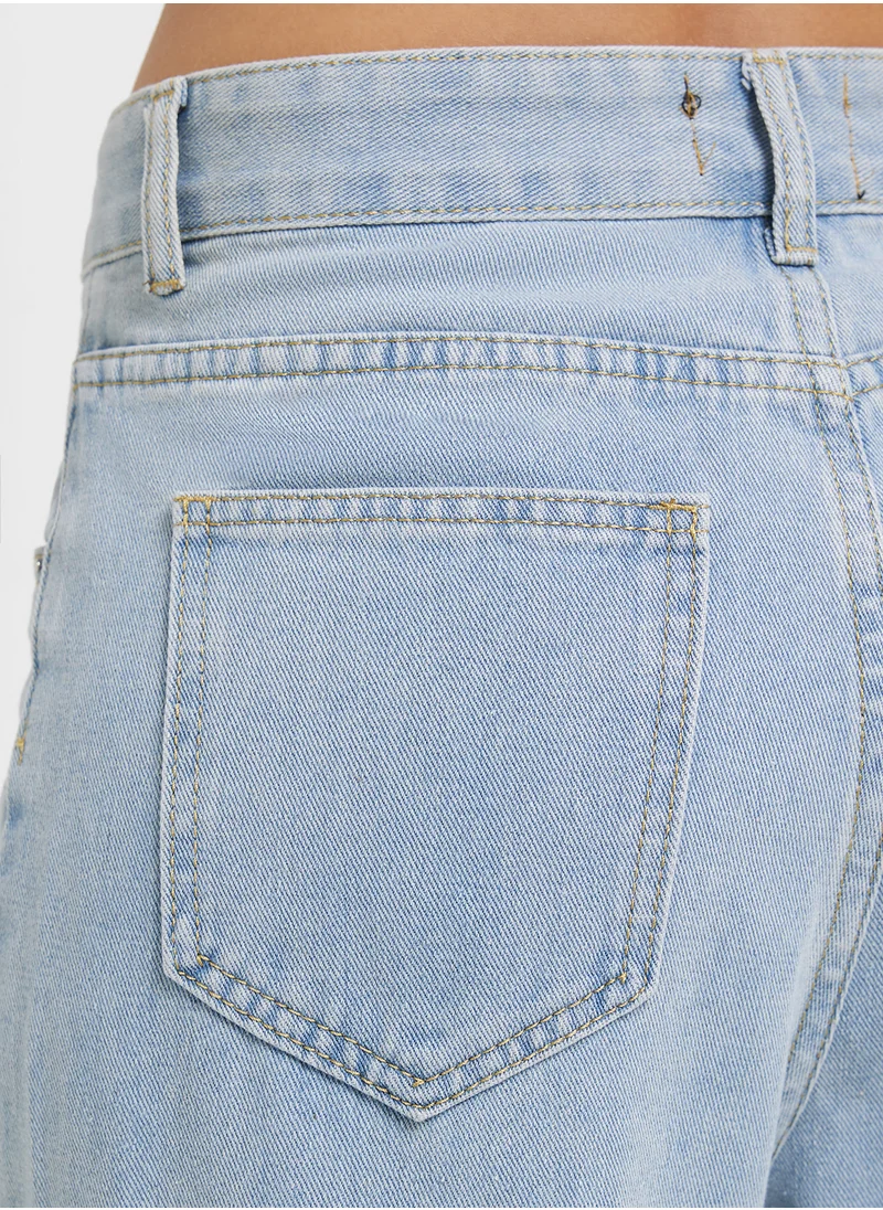 جينجر High Rise Wide Leg Bleached Jeans