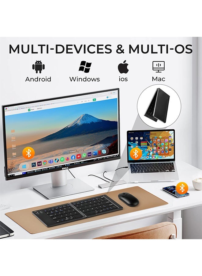 تودي جي هو لوحة مفاتيح بلوتوث قابلة للطي ، لوحة مفاتيح قابلة للطي لاسلكية محمولة للسفر ، مناسبة لـ iPad ، iPhone ، MacBook ، Android ، أجهزة الكمبيوتر المحمولة Windows ، أجهزة اللوح - أسود - Image 5