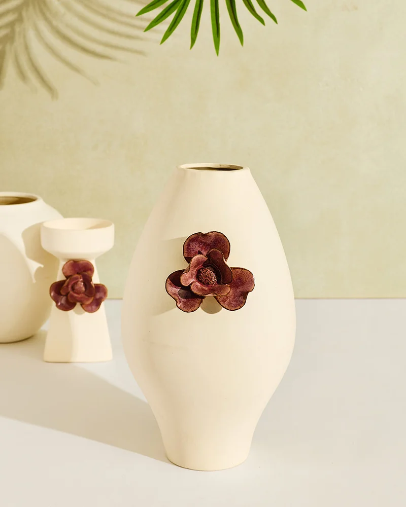 REDTAG Cream Floral Ceramic Vase