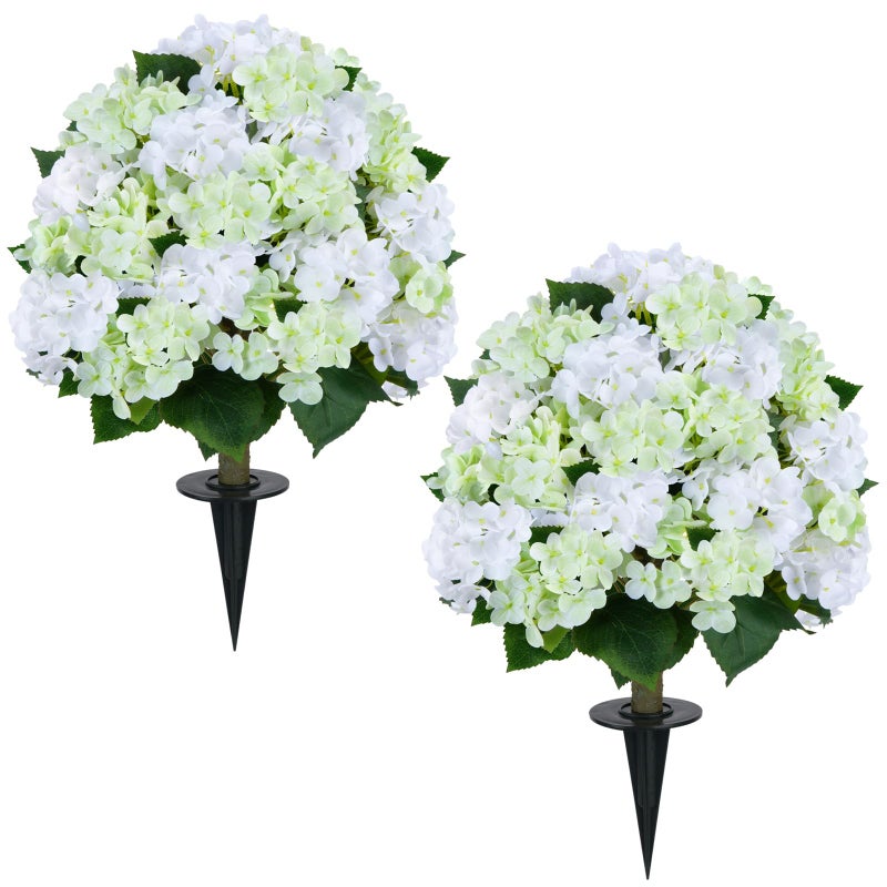 GTIDEA 2 Set 24" Artificial Hydrangea Tree with Ground Spike Outdoor Faux Hydrangea Flowers Bushes UV Resistant PU Real Touch Faux Flower Tree Artificial Topiary for Outdoors Front Porch Garden Decor - Image 1