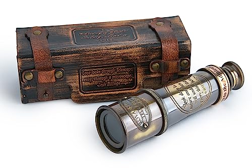Super7One 1920 Antique Brass Spyglass Telescope 15inch with Premium Leather Case Collapsible 15x Clear Vision Vintage Pirate Explorer Collectible for Sailing Birdwatching Home Ship Decor Super7One - Image 1