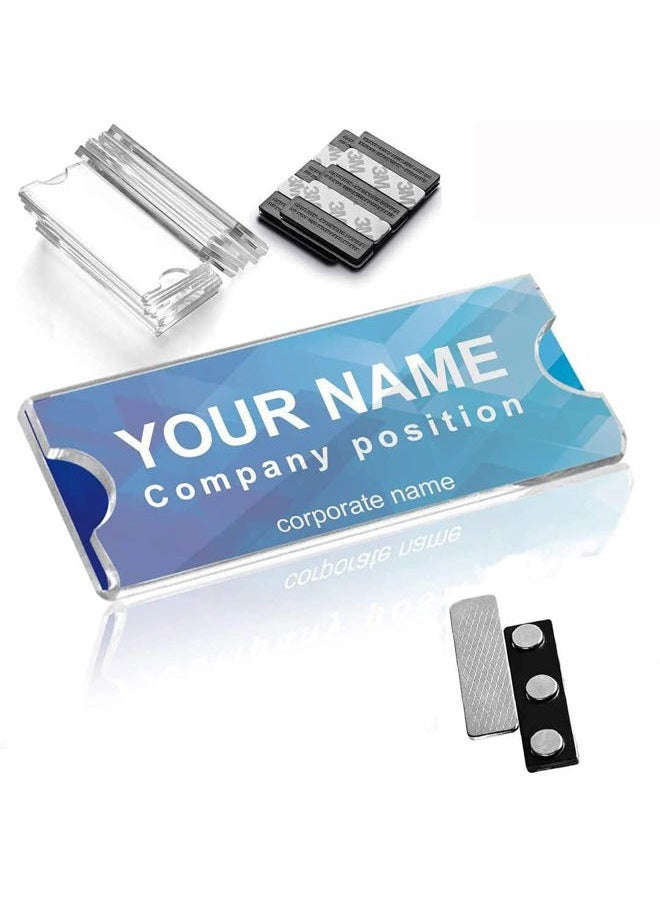 Wukong Magnetic Name Tags Kit, Magnetic Badge Holders w/ 3 Strong Neodymium Magnets, 3M Adhesive Tape, Clear Acrylic Mini Sign Display Holder and Printable Name Label, Business Name Tag/ID Badge Set of 10 - Image 1