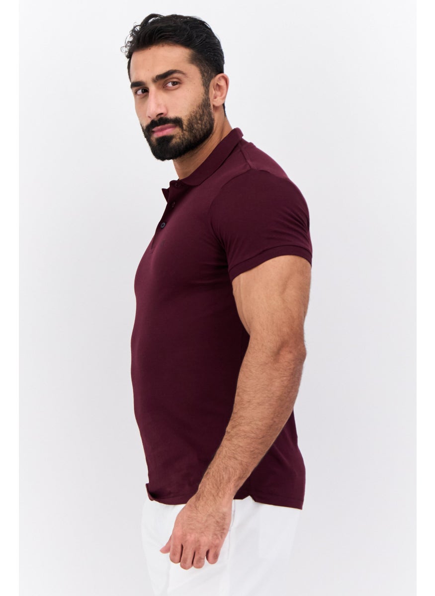 French Connection - Men Regular Fit Brand Logo Short Sleeves Polo, Maroon - Image 1