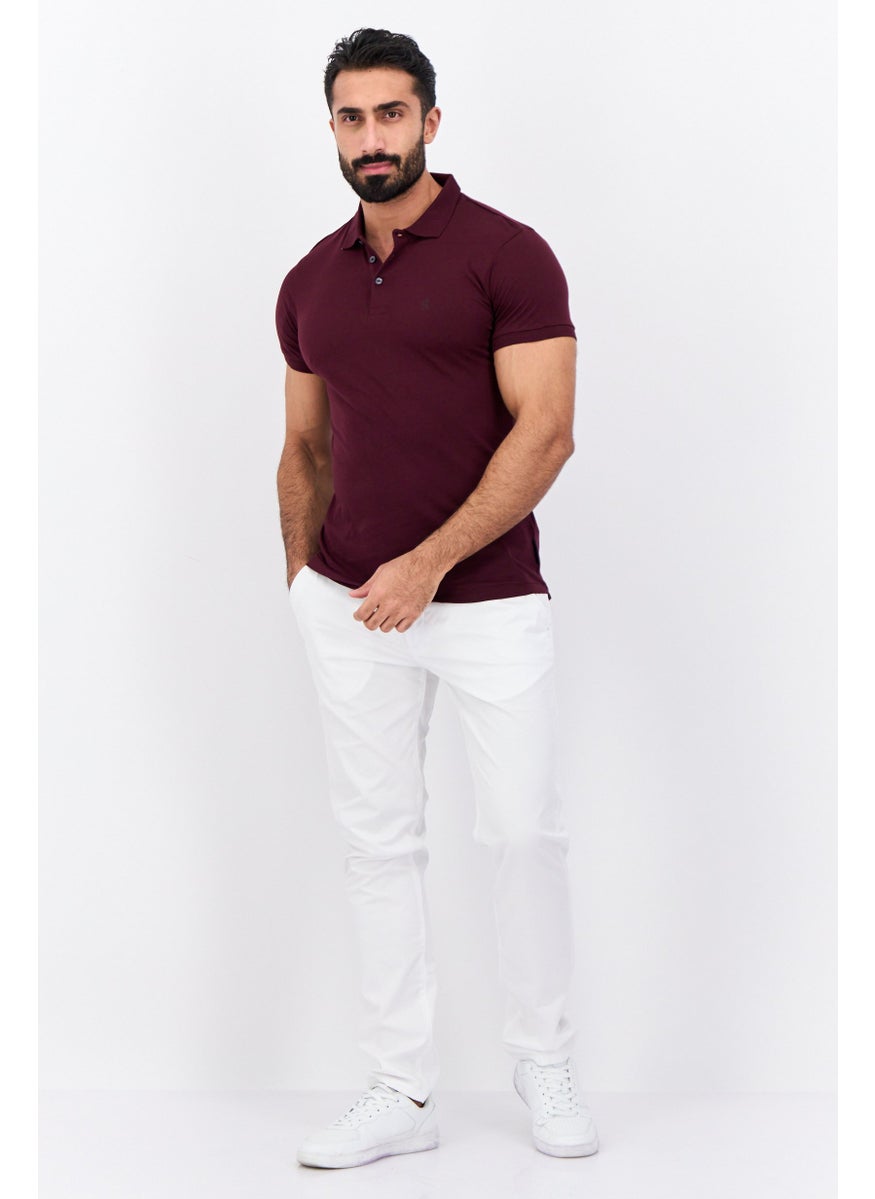 French Connection - Men Regular Fit Brand Logo Short Sleeves Polo, Maroon - Image 1