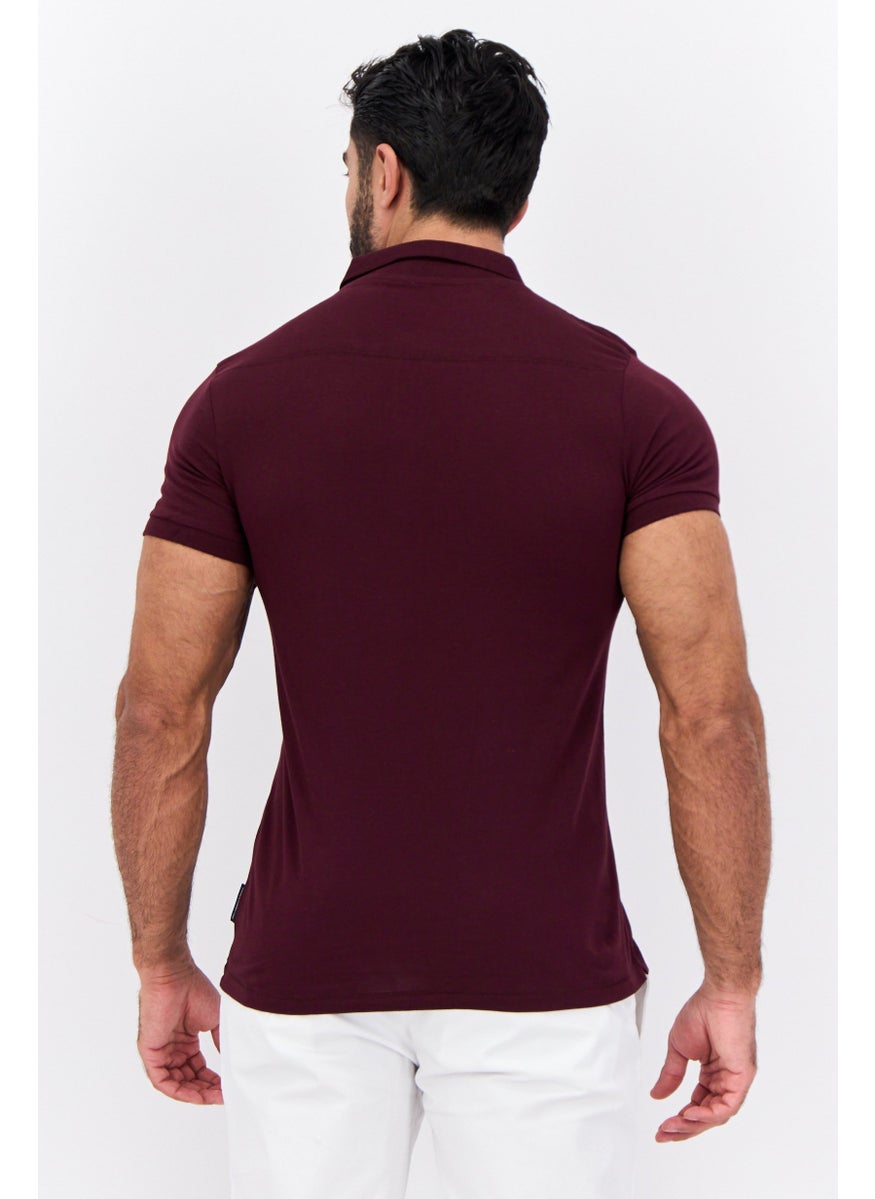 French Connection - Men Regular Fit Brand Logo Short Sleeves Polo, Maroon - Image 1