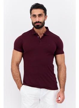 Men Regular Fit Brand Logo Short Sleeves Polo, Maroon