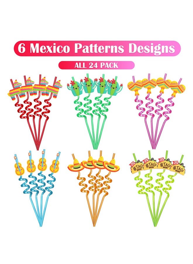 Upow 24PCS Mexican Fiesta Straws for Party Favors - Plastic Drinking Straws for Cinco De Mayo Party Supplies, Straws for Mexican Fiesta Taco Themed Party Straws for Kids Boys Girls Party Supplies - Image 3