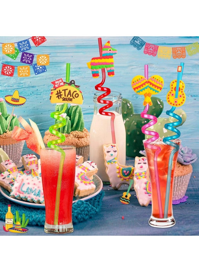 Upow 24PCS Mexican Fiesta Straws for Party Favors - Plastic Drinking Straws for Cinco De Mayo Party Supplies, Straws for Mexican Fiesta Taco Themed Party Straws for Kids Boys Girls Party Supplies - Image 2