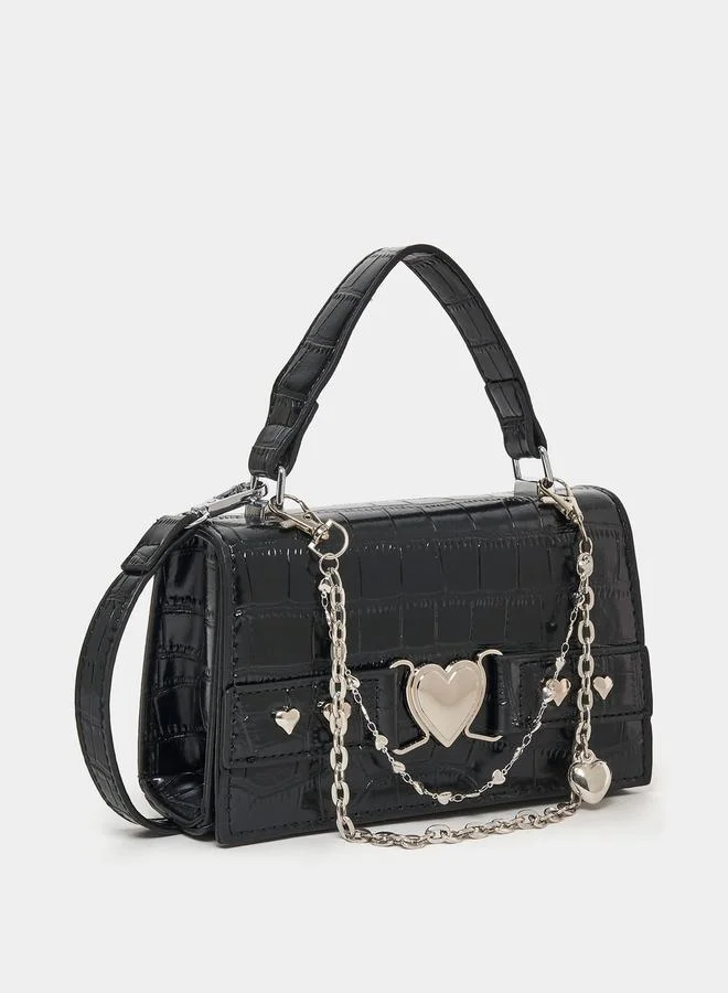 Styli Textured Heart Buckle Trim Chain Handbag