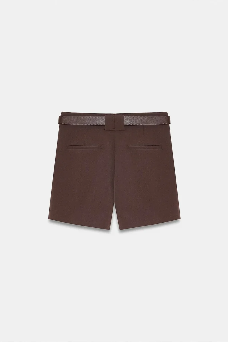 Dilvin Coffee Brown DILVIN Women’s High-Waist Pleated Tailored Shorts for Women | Best Price UAE