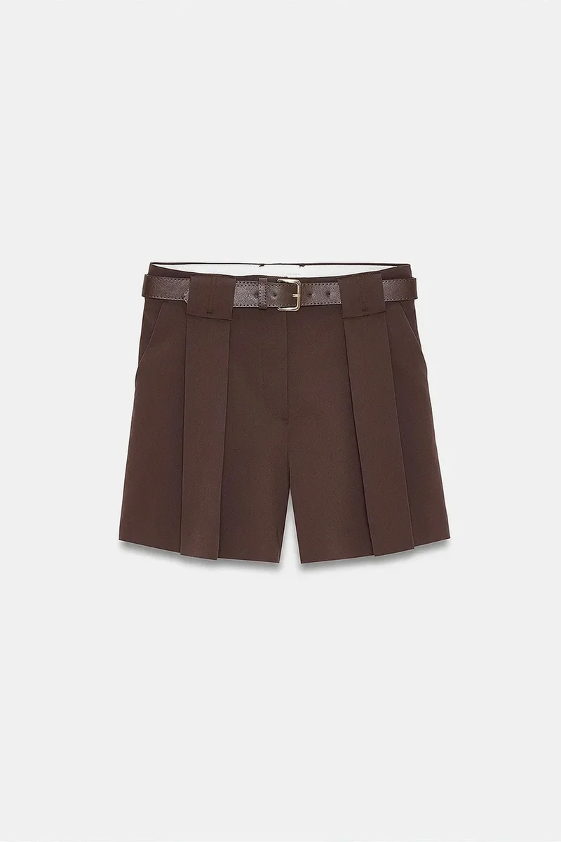 Dilvin Coffee Brown DILVIN Women’s High-Waist Pleated Tailored Shorts for Women | Best Price UAE
