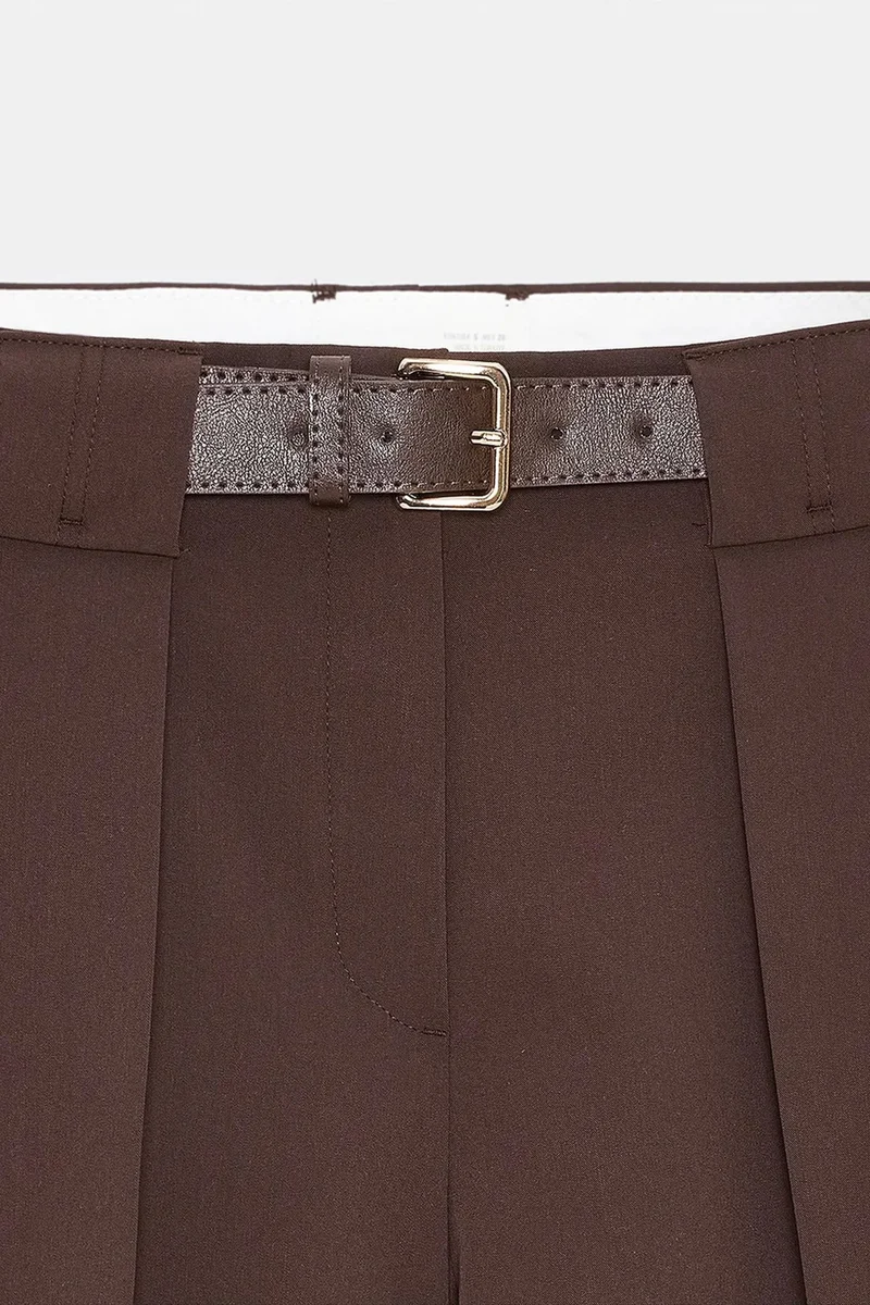 Dilvin Coffee Brown DILVIN Women’s High-Waist Pleated Tailored Shorts for Women | Best Price UAE