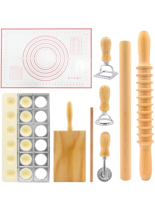 8in1 Ravioli Gnocchi Pasta Dumpling Noodle Maker Cutter Press Mold Stamp - Pasta Manual Accessories Homemade Essentials Making Tool Kit w/Silicone Pastry Mats - Image 1