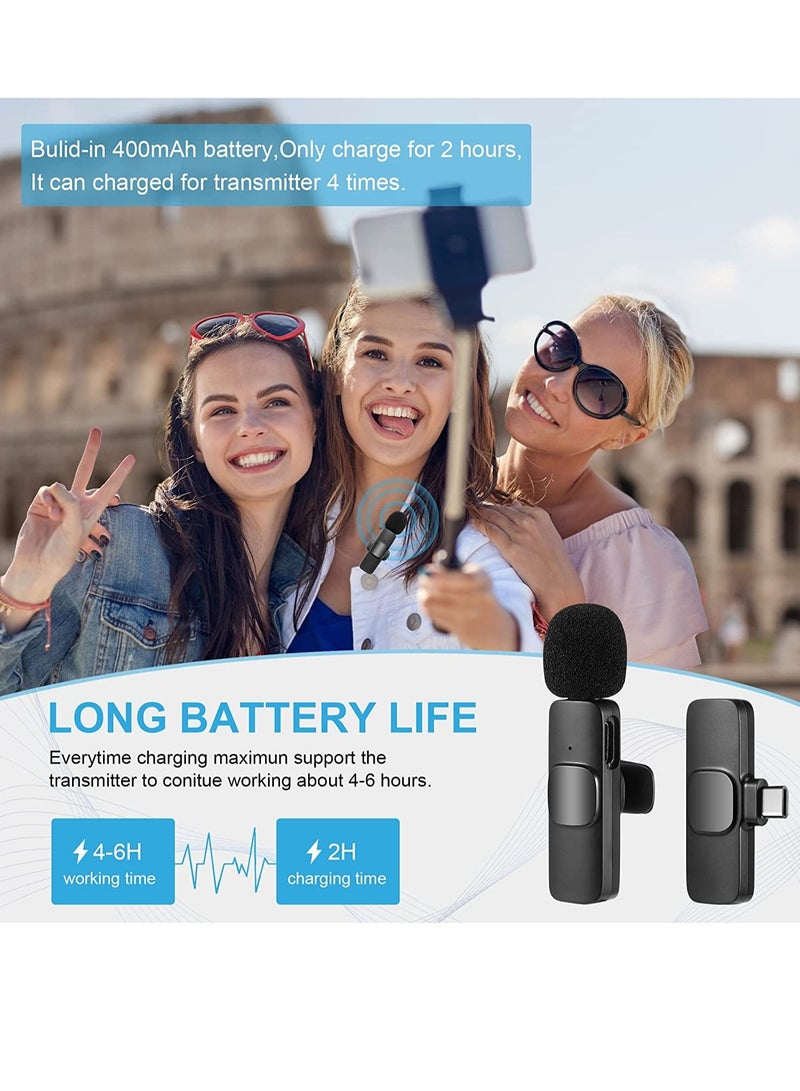 Wireless Lavalier Microphone for Type-C Phone, Plug-Play Wireless Mic with 2 Microphone for USB-C Android Phone Video Recording, Interview, Vlog