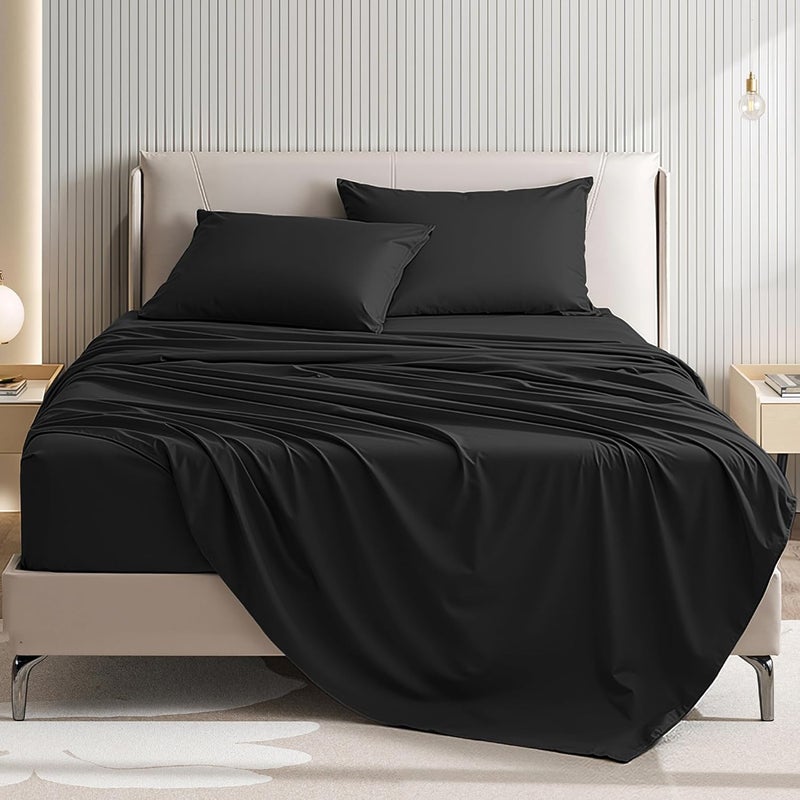 USXIBEI Queen Size 4 Piece Bed Sheet Set - Ultra Imitation Cotton-Premium Breathable & Cooling Sheets - Hotel Luxury Bed Sheets Deep Pocket up to 15"- Wrinkle, Fade, Stain Resistant (Balck, Queen) - Image 1