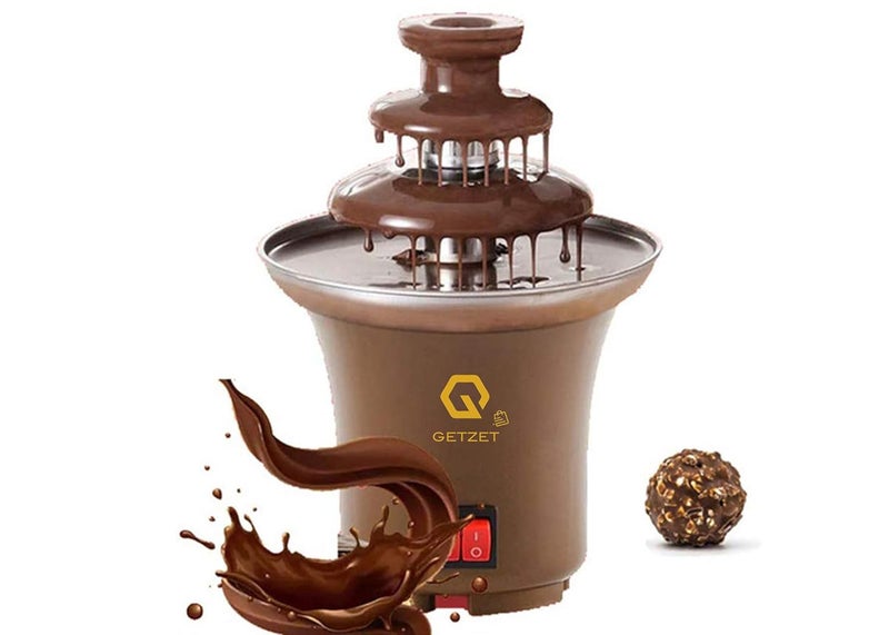 GETZET GETZET Mini Chocolate Melt Fondue Fountain Electric 3 Layers Creative Design Heating Machine For Household Resturant Birthday Party Home Brown Color 14 x 21 cm  - Image 1