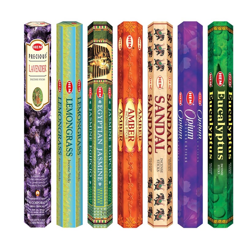 HEM assorted best sellers incense sticks pack of 6 - 120 Sticks, Fragrance - Lemongrass, Lavender, Egyptian Jasmine, Ambar Sandalo, Opium, Eucalyptus - Image 4