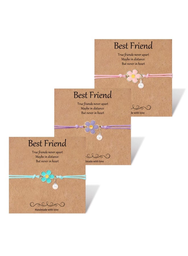 Peachjoy 3 PCS Friendship Bracelets, Trio Matching Best Friend Jewelry Set, Adjustable Sister Bands with Sliding Knot, Thoughtful BFF Gifts for Women Girls, Birthday Friendship Present for Her - Image 1